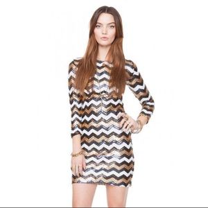 Sugar Lips Sequin Chevron Sleeves Cocktail Dress
